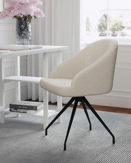 Martha Stewart Sora Stationary Swivel Task Chair with Sloped Arms for Home Office in White Boucle with Oil Rubbed Bronze Frame - LeafyLoom
