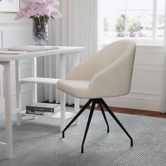 Martha Stewart Sora Stationary Swivel Task Chair with Sloped Arms for Home Office in White Boucle with Oil Rubbed Bronze Frame - LeafyLoom