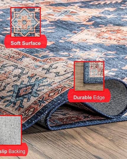nuLOOM Finley Machine Washable Vintage Distressed Ultra Thin Area Rug, 3' x 5', Navy - LeafyLoom
