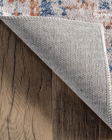 nuLOOM Evette Traditional Medallion Machine Washable Ultra Thin Area Rug, 5' x 8', Navy - LeafyLoom