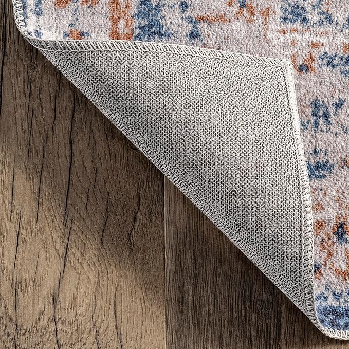 nuLOOM Evette Traditional Medallion Machine Washable Ultra Thin Area Rug, 5' x 8', Navy - LeafyLoom