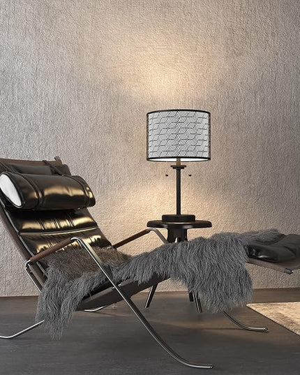 Inlight 23" High Double Shade Pull Chain Modern Table Lamp, Black Metal Frame and White Fabric Shade, Bulb Not Included, IN-0807-2-BK - LeafyLoom