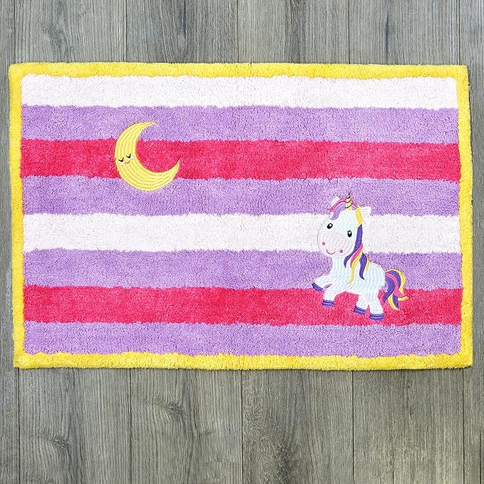 Hand Tufted Unicorn Bedroom or Bathroom Rug - 30x20 in; 100% Cotton Kids Bathroom Mat; Decorative Kids Area Rug - LeafyLoom