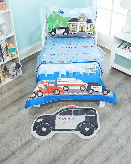 Hand Tufted Police Car Bedroom or Bathroom Rug - 30x20 in; 100% Cotton Kids Bathroom Mat; Decorative Kids Area Rug - LeafyLoom
