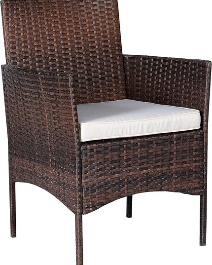 BTEXPERT Outdoor Wicker Conversation 3 Piece Bistro Garden Patio Yard Porch Furniture Space Saving Pe Rattan Two Chairs Cushions Side Storage Glass Table Brown/Beige 3pc Set, OneSize - LeafyLoom