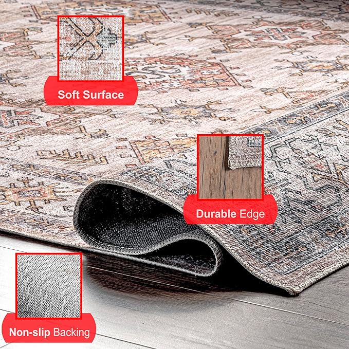 nuLOOM Finley Machine Washable Vintage Distressed Ultra Thin Accent Rug, 2' x 3', Beige - LeafyLoom