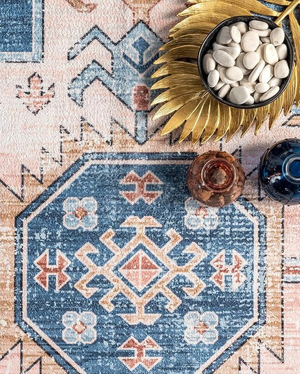 nuLOOM Norma Machine Washable Traditional Medallion Ultra Thin Area Rug, 6' x 9', Blue - LeafyLoom
