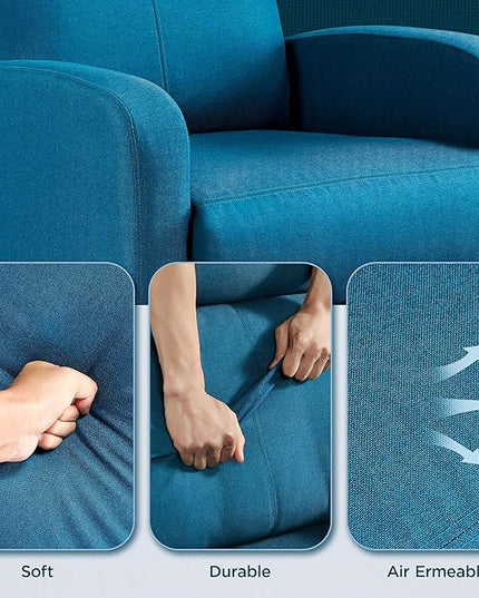 Yaheetech Fabric Recliner Sofa Modern Single Recliner Sofa Home Theater Seating with Thick Seat Cushion, Backrest and Pocket Spring, Blue - LeafyLoom
