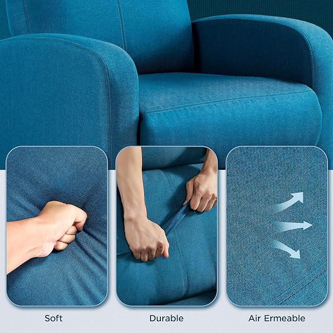Yaheetech Fabric Recliner Sofa Modern Single Recliner Sofa Home Theater Seating with Thick Seat Cushion, Backrest and Pocket Spring, Blue - LeafyLoom