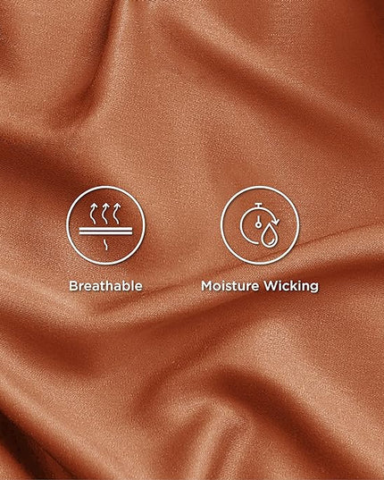 Bedsure Queen Sheets, Rayon Derived from Bamboo, Queen Cooling Sheet Set, Deep Pocket Up to 16", Breathable & Soft Bed Sheets, Hotel Luxury Silky Bedding Sheets & Pillowcases, Burnt Orange - LeafyLoom