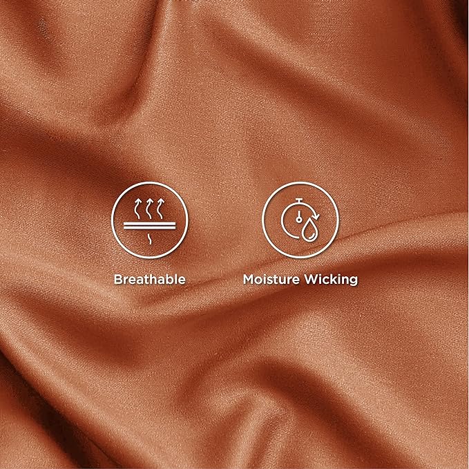 Bedsure Queen Sheets, Rayon Derived from Bamboo, Queen Cooling Sheet Set, Deep Pocket Up to 16", Breathable & Soft Bed Sheets, Hotel Luxury Silky Bedding Sheets & Pillowcases, Burnt Orange - LeafyLoom