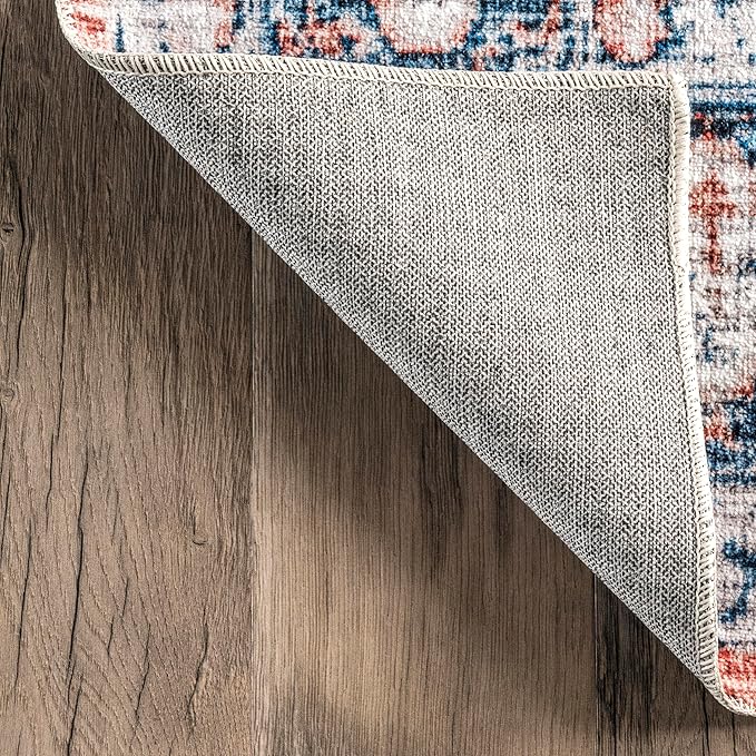nuLOOM Rina Faded Persian Machine Washable Ultra Thin Area Rug, 5' x 8', Rust - LeafyLoom
