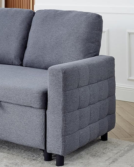 3 Seater Convertible Sectional Sofa with Reversible Chaise Lounge and Pull Out Sofabed, L Shaped Corner Couches with Storage , Comfy Linen Upholstered Sofa&Couches for Living Room Furniture Sets - LeafyLoom