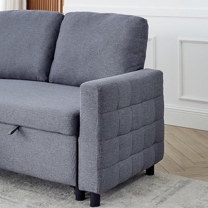 3 Seater Convertible Sectional Sofa with Reversible Chaise Lounge and Pull Out Sofabed, L Shaped Corner Couches with Storage , Comfy Linen Upholstered Sofa&Couches for Living Room Furniture Sets - LeafyLoom