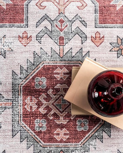 nuLOOM Norma Machine Washable Traditional Medallion Ultra Thin Area Rug, 5' x 8', Rust - LeafyLoom