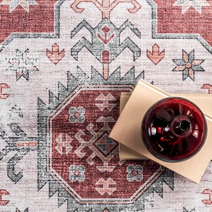 nuLOOM Norma Machine Washable Traditional Medallion Ultra Thin Area Rug, 5' x 8', Rust - LeafyLoom