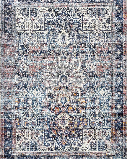 nuLOOM Kasi Vintage Persian Machine Washable Ultra Thin Area Rug, 5' x 8', Blue - LeafyLoom