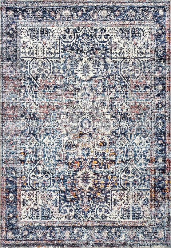 nuLOOM Kasi Vintage Persian Machine Washable Ultra Thin Area Rug, 5' x 8', Blue - LeafyLoom