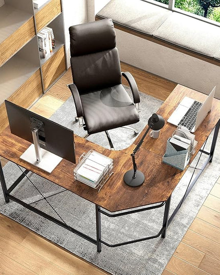 soges L Shaped Desk, 59inch L Desk Computer Corner Desk, Gaming Desk, Home Office Writing Desk, Space-Saving Workstation Desk, Rustic Brown - LeafyLoom