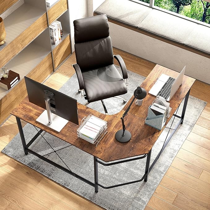 soges L Shaped Desk, 59inch L Desk Computer Corner Desk, Gaming Desk, Home Office Writing Desk, Space-Saving Workstation Desk, Rustic Brown - LeafyLoom