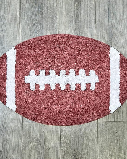 Hand Tufted Football Bedroom or Bathroom Rug – 17.75x30 in; 100% Cotton Kids Bathroom Mat; Decorative Kids Area Rug - LeafyLoom