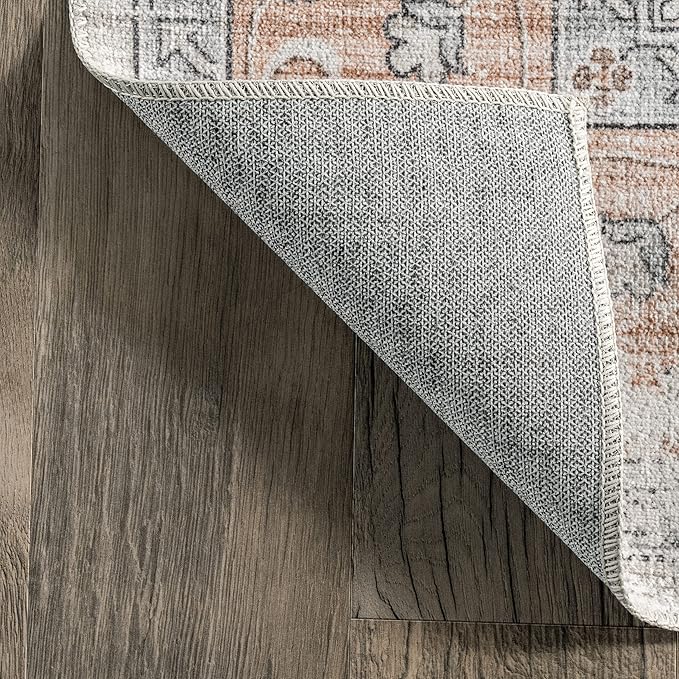 nuLOOM Marlena Faded Floral Machine Washable Ultra Thin Area Rug, 8' x 10', Peach - LeafyLoom