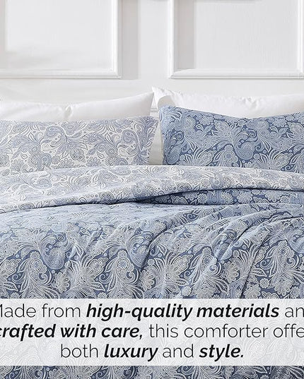 Southshore Fine Living, Inc. Oversized Twin Comforter Bedding Set, Down Alternative Paisley Bedspread, Reversible Print is 2 Colors in 1, Twin/Twin XL Comforter & Matching Sham, Blue/White - LeafyLoom