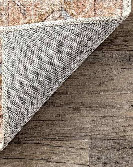nuLOOM Dawson Machine Washable Distressed Medallion Ultra Thin Runner Rug, 2' 6" x 8', Peach - LeafyLoom