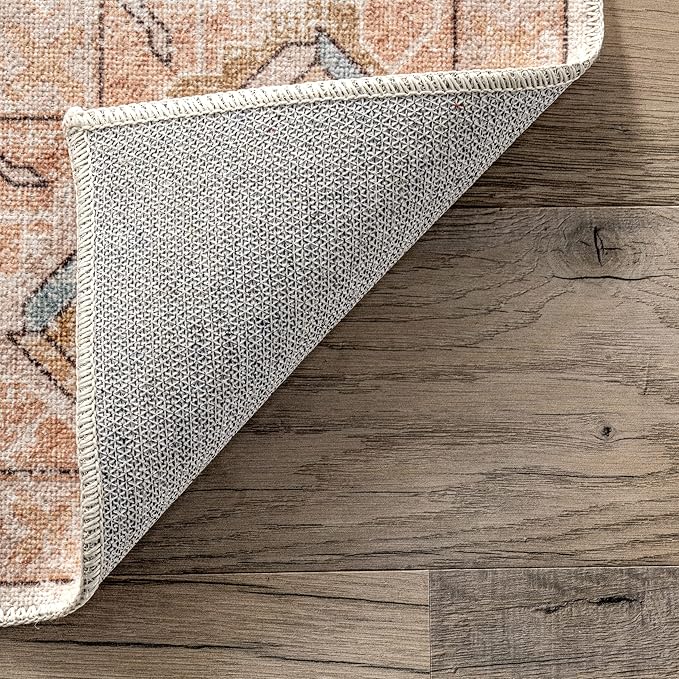 nuLOOM Dawson Machine Washable Distressed Medallion Ultra Thin Runner Rug, 2' 6" x 8', Peach - LeafyLoom