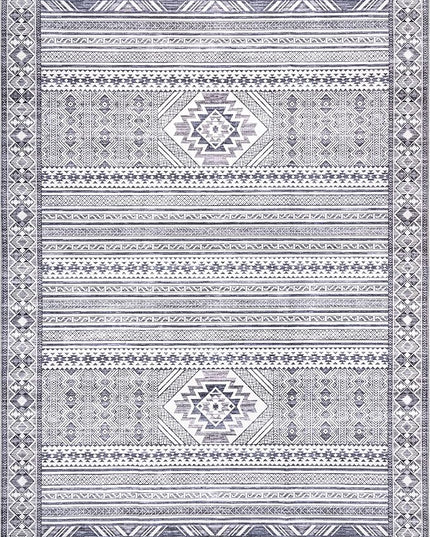 nuLOOM Jenine Southwestern Machine Washable Ultra Thin Area Rug, 8x10, Grey - LeafyLoom