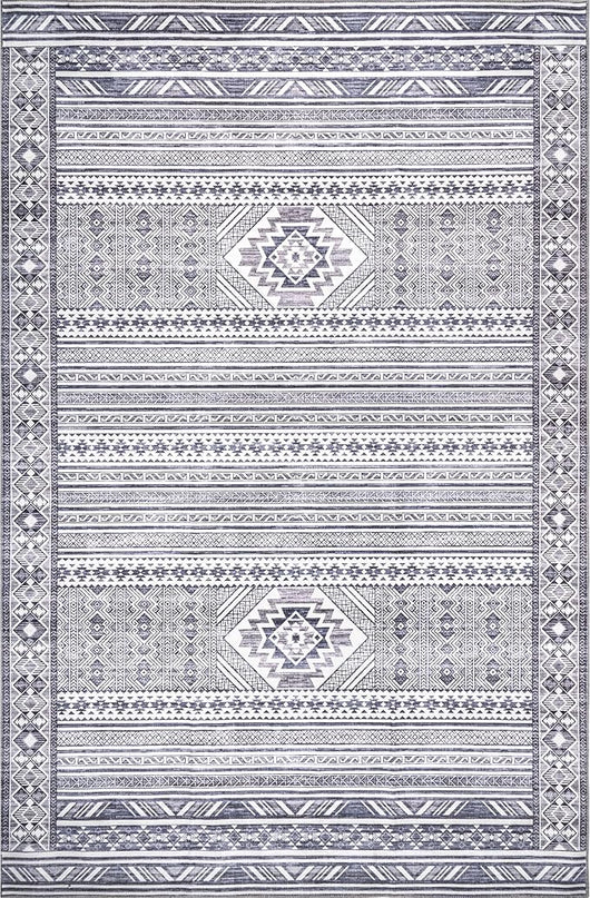 nuLOOM Jenine Southwestern Machine Washable Ultra Thin Area Rug, 8x10, Grey - LeafyLoom