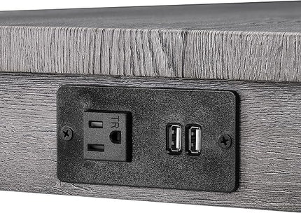 RITSU 4 Piece Bar Power Outlet, Bistro Table & Chairs, Dining Sets, 3 Upholstered Stools, for Living Room, Kitchen, Farmhouse, Brown + Light Gray - LeafyLoom