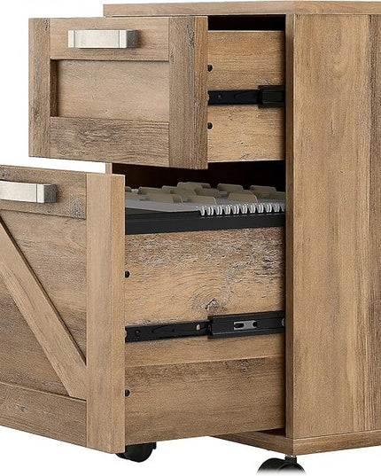 Bush Furniture Knoxville 2 Drawer Mobile File Cabinet, Rolling Document Storage for Home Office, Reclaimed Pine - LeafyLoom