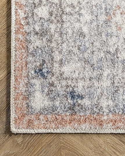 nuLOOM 2x12 Machine Washable Rain Haven Vintage Medallion Area Rug, Peach, Traditional Faded Design, Non-Slip Backing, Stain Resistant, For Bedroom, Dining Room, Living Room, Kitchen - LeafyLoom