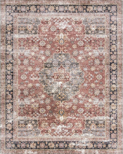 nuLOOM Emelina Traditional Persian Machine Washable Ultra Thin Area Rug, 8' x 10', Red - LeafyLoom