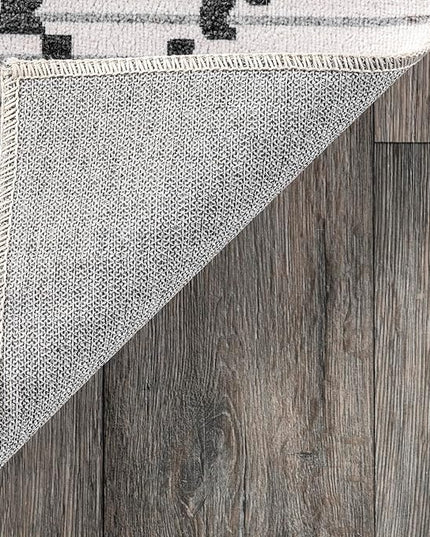 nuLOOM Echo Multi Diamond Machine Washable Ultra Thin Area Rug, 5' x 8', Ivory - LeafyLoom