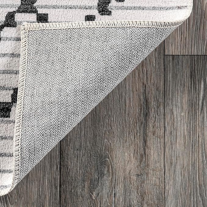 nuLOOM Echo Multi Diamond Machine Washable Ultra Thin Runner Rug, 2' 6" x 8', Ivory - LeafyLoom