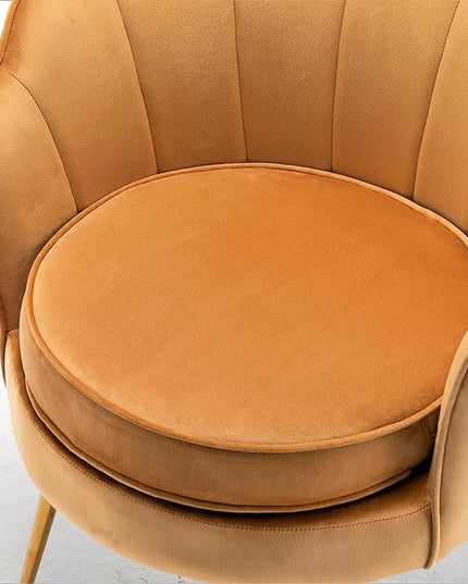 Velvet Barrel Accent Chair with Scalloped Silhouette and Gold Metal Legs, Decorative Piece Suitable for Traditional, Modern, and Contemporary Spaces, Mustard Yellow - LeafyLoom