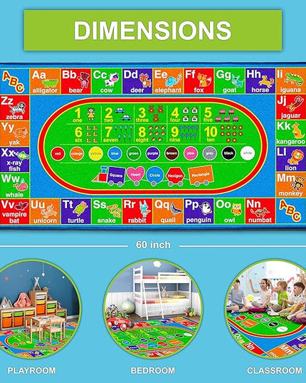 ABC Alphabet Colors Shapes Numbers, Non Slip Kids Educational Rug Carpet for Boy & Girl, Fun Learning Classroom Playroom Bedroom, Playtime Activity Mat for Toddler Play Area Baby Playtime Activity - LeafyLoom