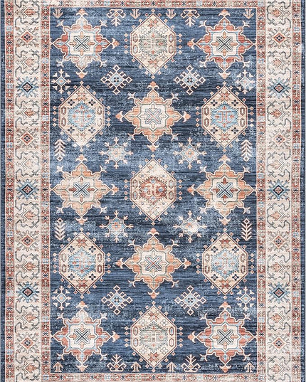 nuLOOM Finley Machine Washable Vintage Distressed Ultra Thin Area Rug, 3' x 5', Navy - LeafyLoom