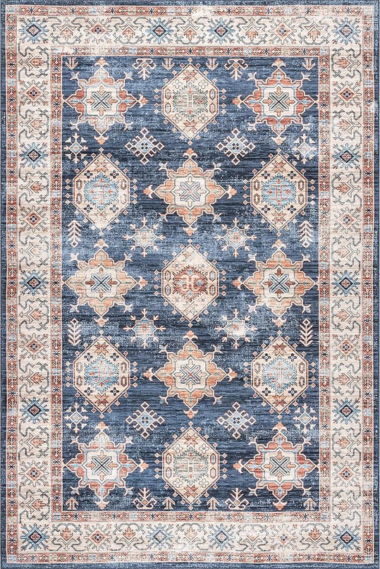 nuLOOM Finley Machine Washable Vintage Distressed Ultra Thin Area Rug, 3' x 5', Navy - LeafyLoom