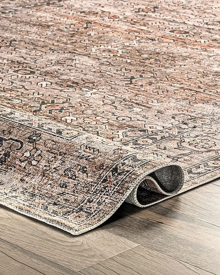 nuLOOM Gwyn Distressed Machine Washable Ultra Thin Runner Rug, 2' 6" x 10', Beige - LeafyLoom