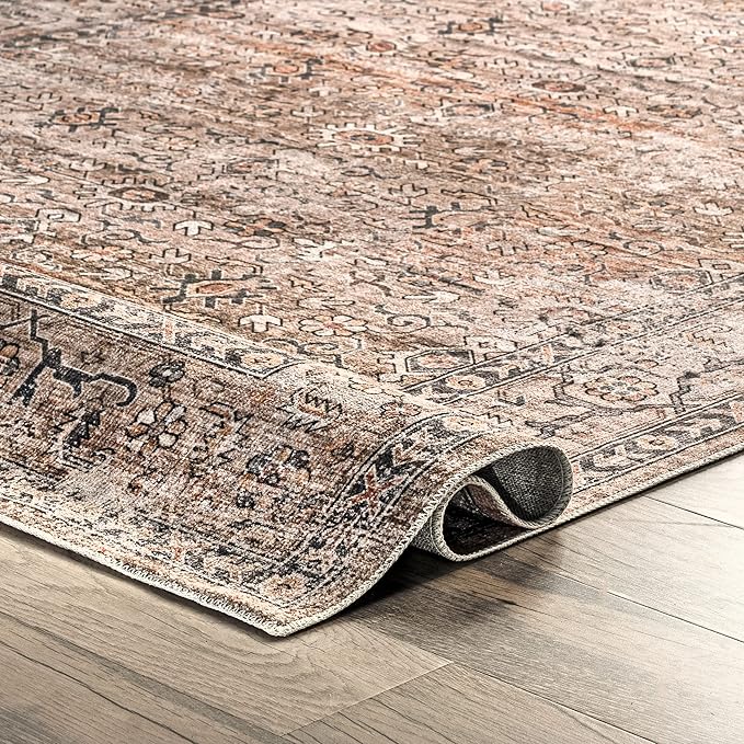 nuLOOM Gwyn Distressed Machine Washable Ultra Thin Runner Rug, 2' 6" x 10', Beige - LeafyLoom