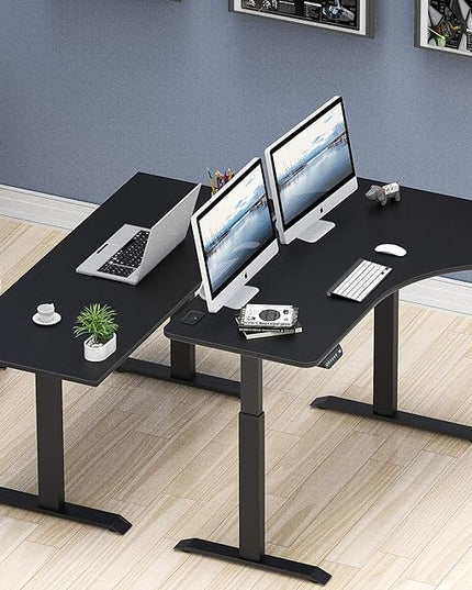SHW 55-Inch Large Electric Height Adjustable L-Shaped Standing Desk with Right Facing Corner, Black - LeafyLoom