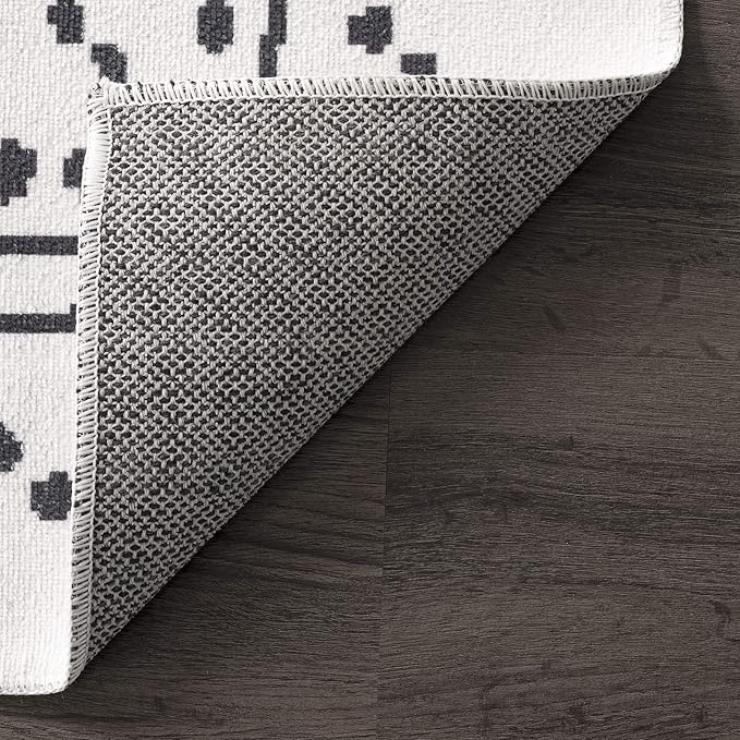 nuLOOM Mila Machine Washable Diamond Trellis Ultra Thin Accent Rug, 2' x 3', White - LeafyLoom