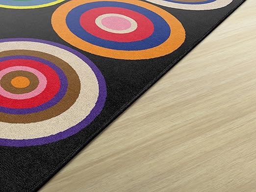 Flagship Carpets Color Rings Colorful Children's Area Rug for Kids Room Circle Seating Décor, Play Carpet for Teaching and Playing, Seats 35, 10'6" x 13'2, Black - LeafyLoom