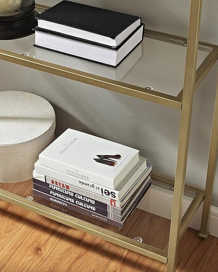 Crosley Furniture Aimee Etagere Bookcase - Gold and Glass - LeafyLoom