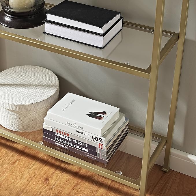 Crosley Furniture Aimee Etagere Bookcase - Gold and Glass - LeafyLoom