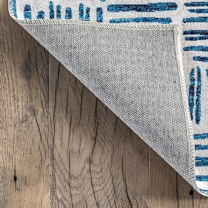 nuLOOM Mitzi Abstract Lines Machine Washable Ultra Thin Area Rug, 8' x 10', Blue - LeafyLoom