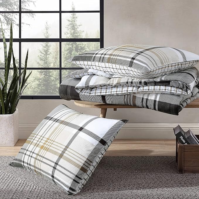 Eddie Bauer - Queen Comforter Set, Plaid Reversible Bedding, Stylish & Warm Home Decor (Normandy Grey, Queen),Grey/White/Beige - LeafyLoom